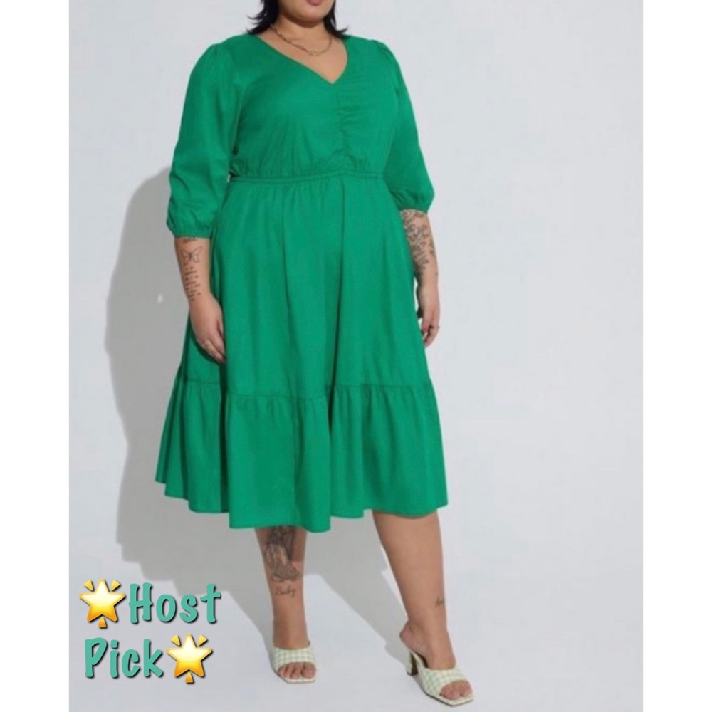 🆕 Green Midi Cotton Poplin Tiered Dress 3 3X 22 24 NWT Torrid New!